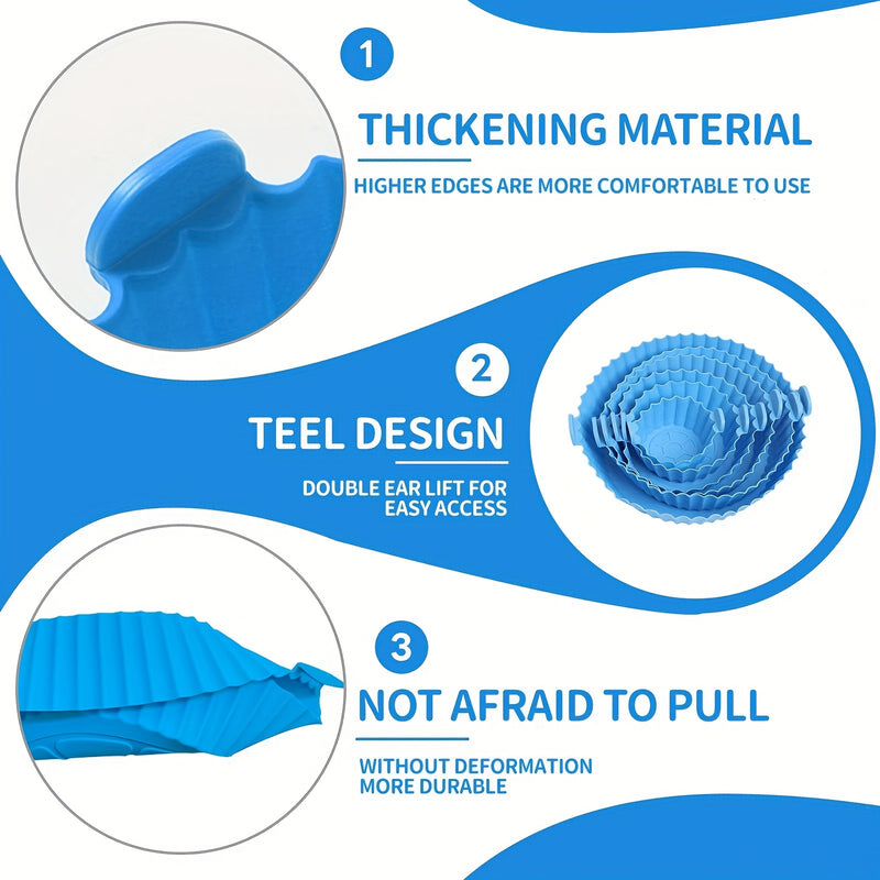 6pcs Silicone Air Fryer Liners - Blue Non-Stick Baking Pans with Scalloped Edges & Perforated Design for Even Heat Distribution, Easy Release, Healthy Oil-Free Cooking - Food-Safe, Reusable, Fits Most Air Fryers, Reusable Kit