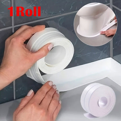 1 Roll (5m/16.4ft) Super Sticky Waterproof Self-Adhesive Seal Strip Tape - Heavy Duty, No Tools Needed, for Bathroom, Kitchen, Toilet, Sink, Shower, Bathtub, Appliances - Leakproof, Dustproof - Ideal for DIY &, Home Improveme
