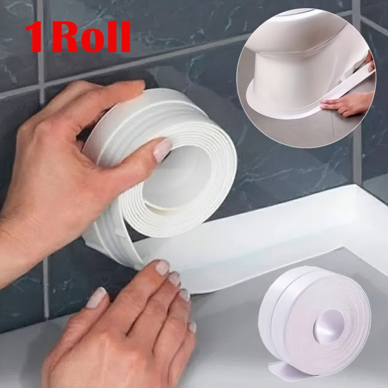 1 Roll (5m/16.4ft) Super Sticky Waterproof Self-Adhesive Seal Strip Tape - Heavy Duty, No Tools Needed, for Bathroom, Kitchen, Toilet, Sink, Shower, Bathtub, Appliances - Leakproof, Dustproof - Ideal for DIY &, Home Improveme