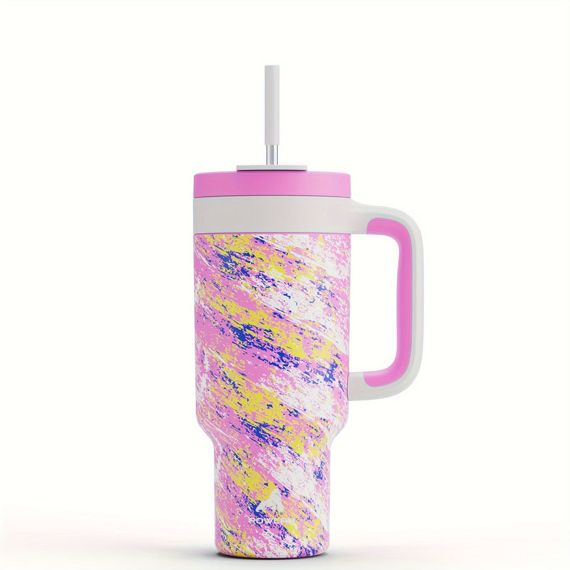 40oz Insulated Stainless Steel Tumbler with Dual Handles - Leakproof, PVC-Free, Perfect for Sports & Home Use