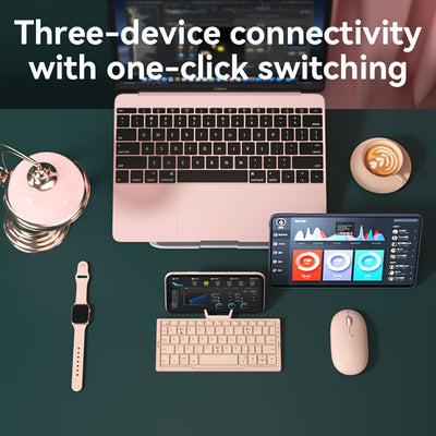 BOW Foldable Wireless BT Keyboard Mute, For Home And Office Use, Portable, Mobile Charging Keypad, With Mobile Phone And Tablet Holder, Capable Of Connecting Three Devices Simultaneously, Applicable To Android/Windows/iOS Mob