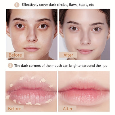 كريم إخفاء العيوب بتغطية عالية بلونين، إخفاء الهالات السوداء وعلامات حب الشباب والنمش والبقع، كريم أساس سائل مقاوم للماء يدوم طويلًا، يحتوي على سكوالين نباتي
