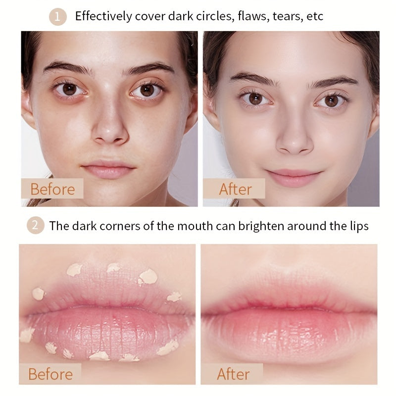 كريم إخفاء العيوب بتغطية عالية بلونين، إخفاء الهالات السوداء وعلامات حب الشباب والنمش والبقع، كريم أساس سائل مقاوم للماء يدوم طويلًا، يحتوي على سكوالين نباتي