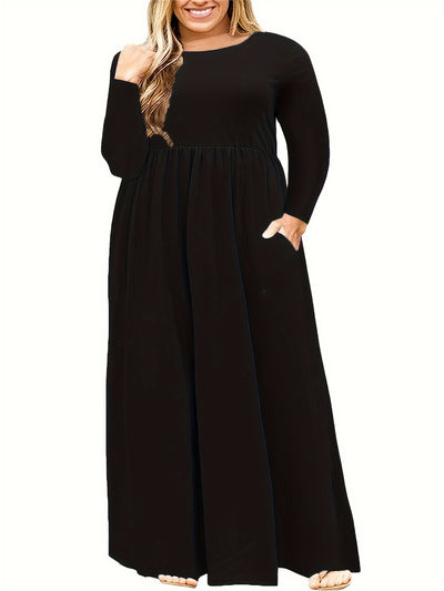 Women's Plus Size Casual Long Sleeve Sports Dress With Pockets, Pullover Style