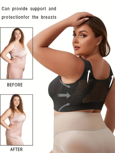 1pc, Esselegance, Sports Bra, Vest, No Rims, with Chest Pads, Mesh, Breathable, High Elasticity, Yoga, Running