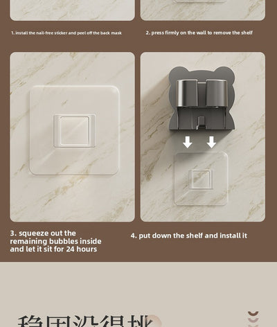 Space-Saving Wall-Mounted Hair Dryer Holder - No Drilling Required, Easy Installation, Compatible with Various Hair Dryer Models for Home & Bathroom Organization, Sleek Black Design with Metallic Accents, Durable Plastic Cons