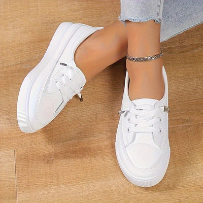 Women's Solid Color Flat Shoes, Casual Lace Up Outdoor Shoes, Lightweight Low Top Shoes