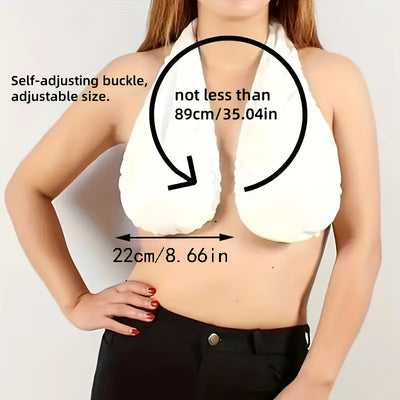 1pc Modern Hanging Neck Sweat-Towel Bra - Ultra-Soft Polyester- Blend, Round Design for Beach, Sports, Daily Wear & Nursing, Hand Wash Only