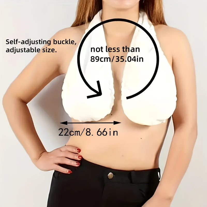 1pc Modern Hanging Neck Sweat-Towel Bra - Ultra-Soft Polyester- Blend, Round Design for Beach, Sports, Daily Wear & Nursing, Hand Wash Only