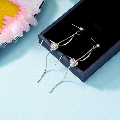 Spiral Lines Black Heart Design Dangle Earrings Elegant Cute Style 18K Gold Plated Jewelry Valentine's Day Gift