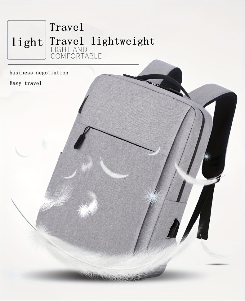 1pc Lightweight Laptop Bag - Durable Fabric Business Backpack with Adjustable Shoulder Straps, Multiple Compartments & Zipper Closure for School, Travel, Work - Grey, Backpack for Travel, Casual Style, Sturdy Construction