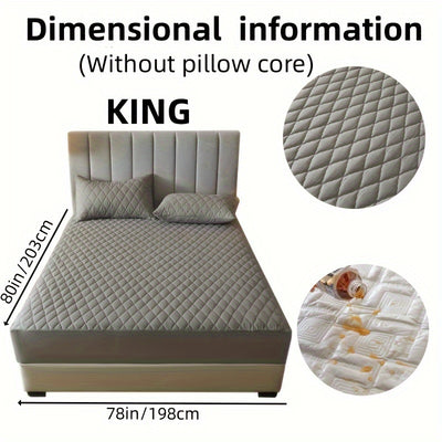 2/3pcs Set of Quilted Waterproof Bed Cover in Multiple Colors, Waterproof Mattress Protector, Bed Cover And Pillowcase Set, Non-Slip Full Coverage Bed Cover.
