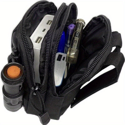 Tactical Fanny Pack with Adjustable Waist/Wrist/Arms Straps - Multi-Compartment Unisex Outdoor Sports Chest Bag for Phone, Keys, Tools - Durable Zipper Closure, Black, Secure Compartments