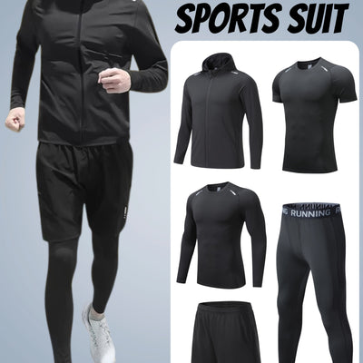 5pcs Men's Sports Set: Quick-Dry Breathable Running Jacket + Compression Long Sleeve Top, Short-Sleeved Shirt & Tight-Fitting Pants with Matching Joggers for All-Season Fitness Training and Ball Games, Jogging Suits for Men,
