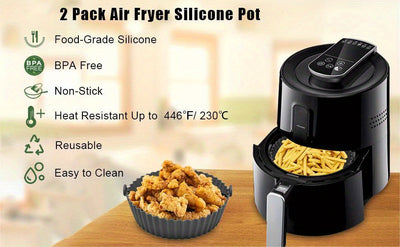 2 Pack Air Fryer Silicone Pot, Reusable Silicone Air Fryer Liners, Air Fryer Accessories, Kitchen Accessories Replacement For Disposable Parchment Paper Liner, Compatible With Ninja, Tower, COSORI