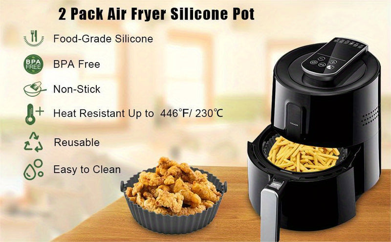 2 Pack Air Fryer Silicone Pot, Reusable Silicone Air Fryer Liners, Air Fryer Accessories, Kitchen Accessories Replacement For Disposable Parchment Paper Liner, Compatible With Ninja, Tower, COSORI