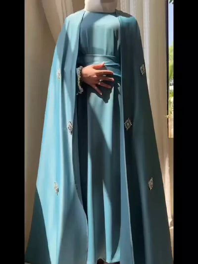 Women'S Elegant Muslim Abaya - Heavy Rhinestone-Embellished Long Sleeve Shawl Robe with Batwing Sleeves & Floor-Length Design, Loose Fit Islamic Dress for Ramadan, Prayer, Daily Wear - Modest Muslim Clothing (MOA067), Abaya F
