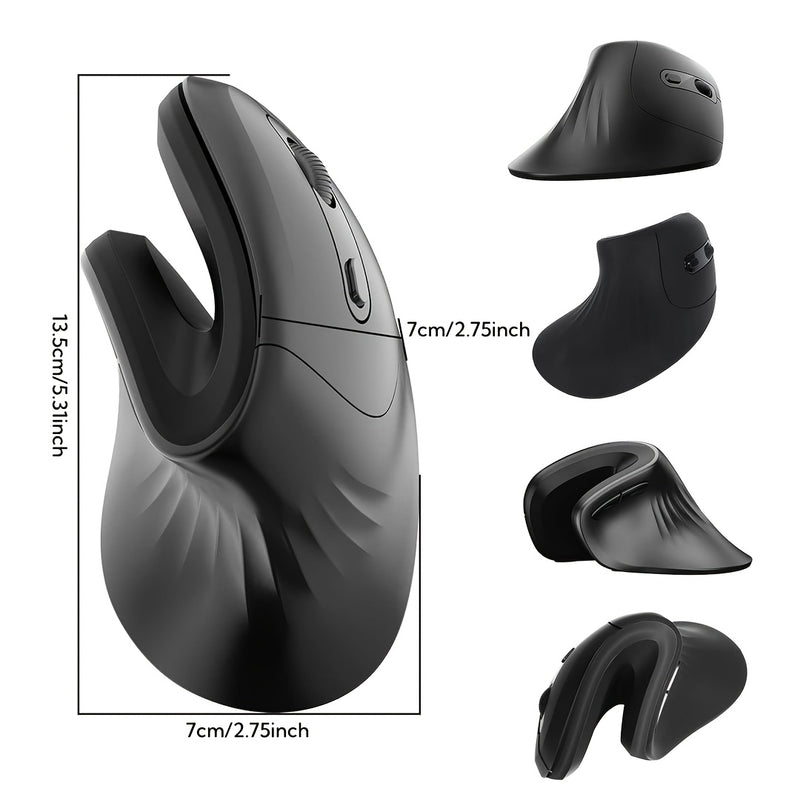 XNOIK Vertical Ergonomic Wireless Mouse - 2.4GHz, 1200-3200 DPI, 6-Button Ultra-Quiet Design, 3-Device Connectivity for PC/Laptop/Windows, Durable Plastic (Battery Not Included), Wireless Mouse for Laptop