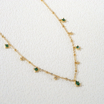 Cute Minimalist Green Zirconia Pendant Necklace Plated with