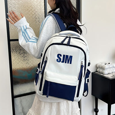 حقيبة ظهر أكسفورد متينة للسفر - حقيبة مدرسية عملية جذابة بصريًا بأحزمة قابلة للتعديل، وحجرات متعددة، وسحاب للإغلاق، بتصميم أبيض وأخضر، حقيبة ظهر عملية | حقيبة أنيقة وعملية | خامة أكسفورد