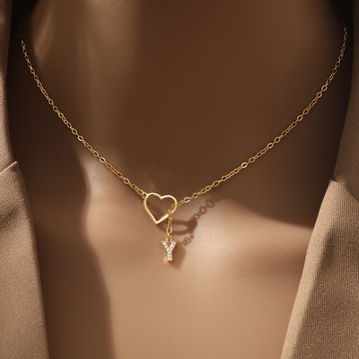 Personalized Letter Pendant Necklace with zirconia Heart Charm, A-Z Initials, Copper Chain, Versatile for Party And Vacation - Elegant Jewelry Gift for Women And Teen Girls