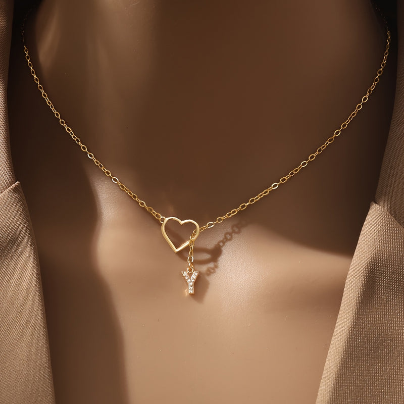 Personalized Letter Pendant Necklace with zirconia Heart Charm, A-Z Initials, Copper Chain, Versatile for Party And Vacation - Elegant Jewelry Gift for Women And Teen Girls