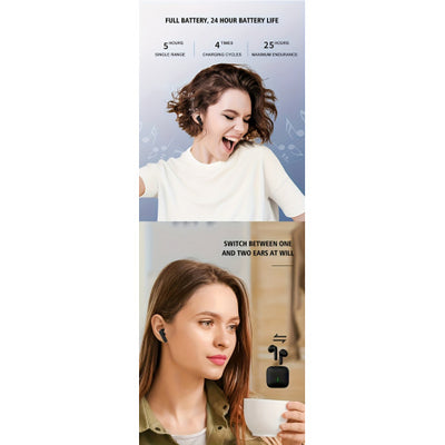 Wireless Earbuds with Long Battery Life, Mini Design, Dual Stereo Sound, Touch Control, Volume Control, Crystal Microphone, 180mAh Lithium Polymer Battery, Type-C Charging, Semi-Open Back Earcups, Non-Waterproof, Compatible w