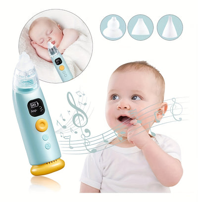1pc Portable Electric Baby Nasal Cleaner - Soothing Music and Soft Lighting - 3 Adjustable Suction Levels, 3 Soft Silicone Tips, to Clear Nasal Mucus, Suitable for Home Use