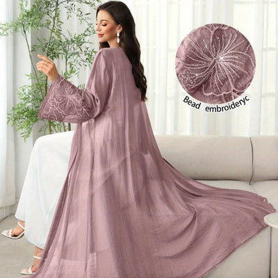 Women'S Elegant Arabic Abaya Robe - Long Formal & Everyday Islamic Dress, Flowy Long Gown for Wedding, Office, Travel - Modest Muslim Clothing in Lavender/Purple/Deep Red/Black/White/Gray/Blue/ - Easy Care Non-See-Through Fab