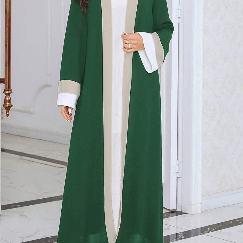 Cozy Comfort, Elegant Black and Cream Long Robe with Ruffle Sleeves - Polyester, Machine Washable, Casual Style for Women - Perfect for Spring/Summer/Fall