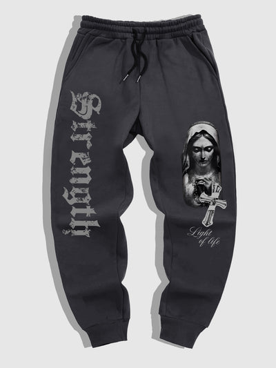 Men'S Casual Sports Joggers with Gothic Print of The Virgin Mary from The Renaissance.