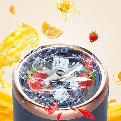 Portable Blender 14 ounces (approximately 396.9 grams) suitable for juice and smoothies | 6pcs USB rechargeable fusion blender without BPA and High-Quality materials for travel, sports, and home 1 blender, cup, USB (navy blue