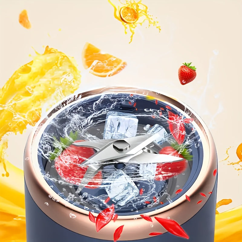 Portable Blender 14 ounces (approximately 396.9 grams) suitable for juice and smoothies | 6pcs USB rechargeable fusion blender without BPA and High-Quality materials for travel, sports, and home 1 blender, cup, USB (navy blue