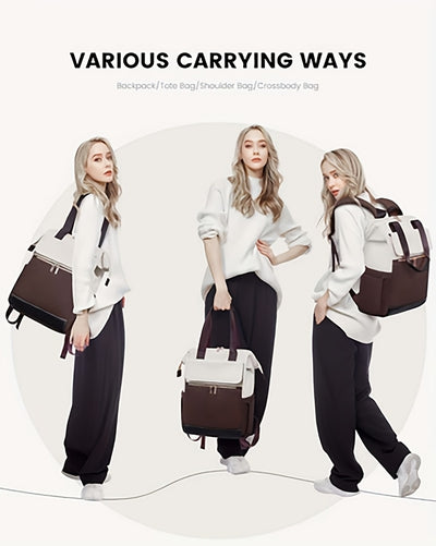 Stylish Women'S Convertible Laptop Backpack - Soft Shell Nylon, Multiple Compartments, Zipper Closure, Ideal for School, Travel & Leisure, Available in Gray, Pink, Blue, Red, Black, Backpack for School