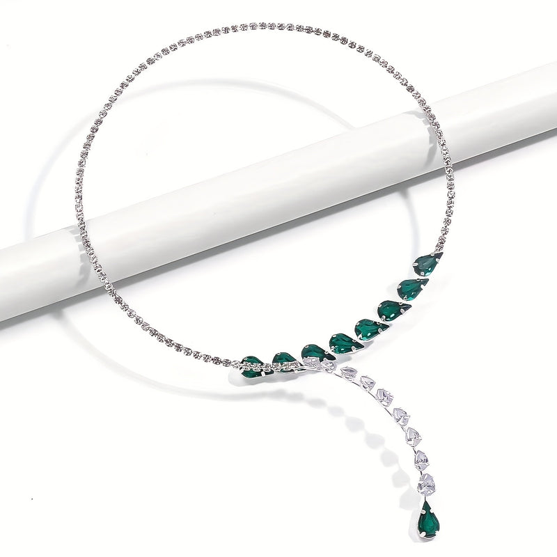 Elegant Emerald Green Teardrop Rhinestone Necklace for Women - Sparkling Wedding & Party Jewelry, Bridal Necklace with Luxury Gemstone Design, Year-Round Versatile Formal Accessory, Wedding Jewelry, Sophisticated Style, Intri