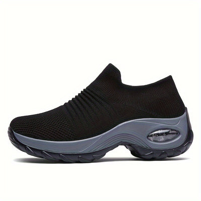 Women's Breathable Knit Chunky Sneakers, Casual Slip On Outdoor Shoes, Comfortable Low Top Shoes