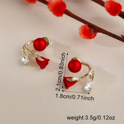 Elegant Tulip Flower Stud Earrings for Women - Fashionable and Sexy Glass-inlaid Alloy with Diverse Plating - Versatile for Daily and Party Wear - 1 Pair