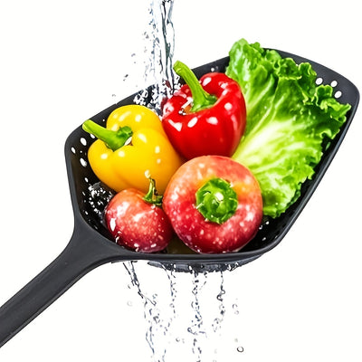 Heavy-Duty Kitchen Spatula with Long Handle - Non-Slip Grip, Efficient Drainage for Pasta, Fries, Vegetables - Rust-Resistant, Easy-Clean - Ideal for Home & Professional Kitchens - Modern Kitchen Utensil, Food Preparation, Po