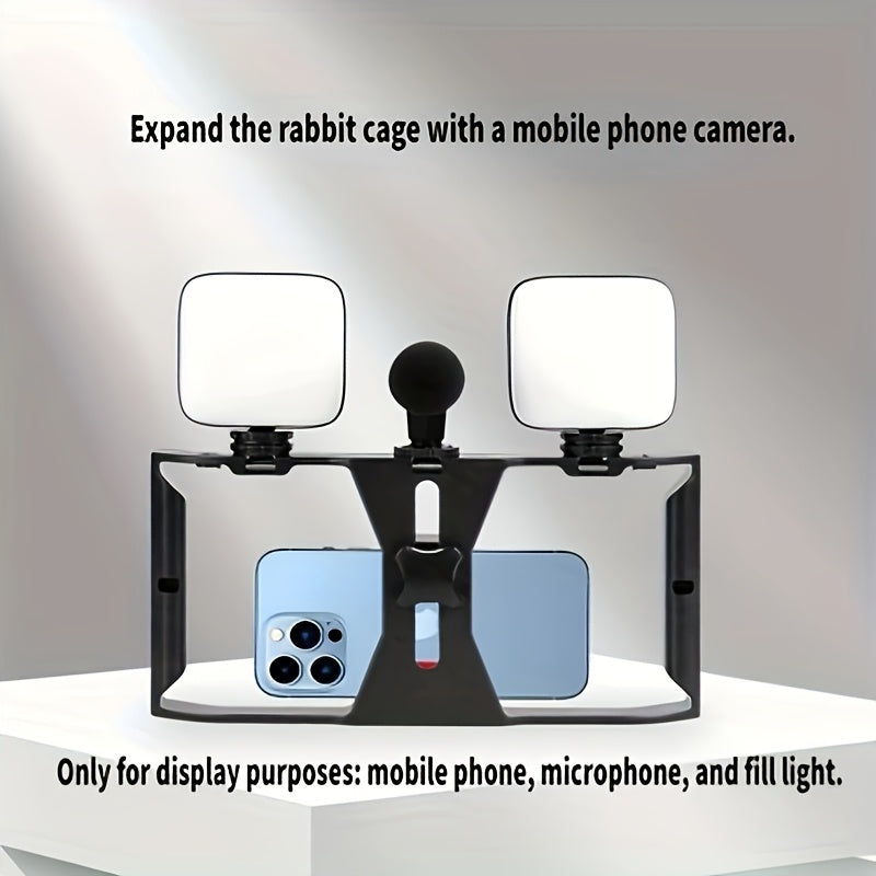 1pc Handheld Phone Stabilizer with Rotating Gimbal, Smartphone Micro Stand and Fill Light for Live Streaming/Photography Recording. Features Three Cold Shoe Mounts & Multiple 1/&