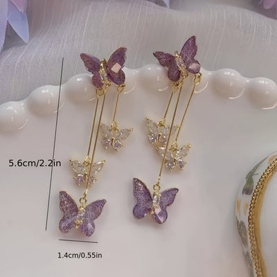 Elegant & Cute Style, Light Purple Small Butterfly Tassel Earrings, Delicate Temperament Accessory For Party & Daily Wear, Idea Gift