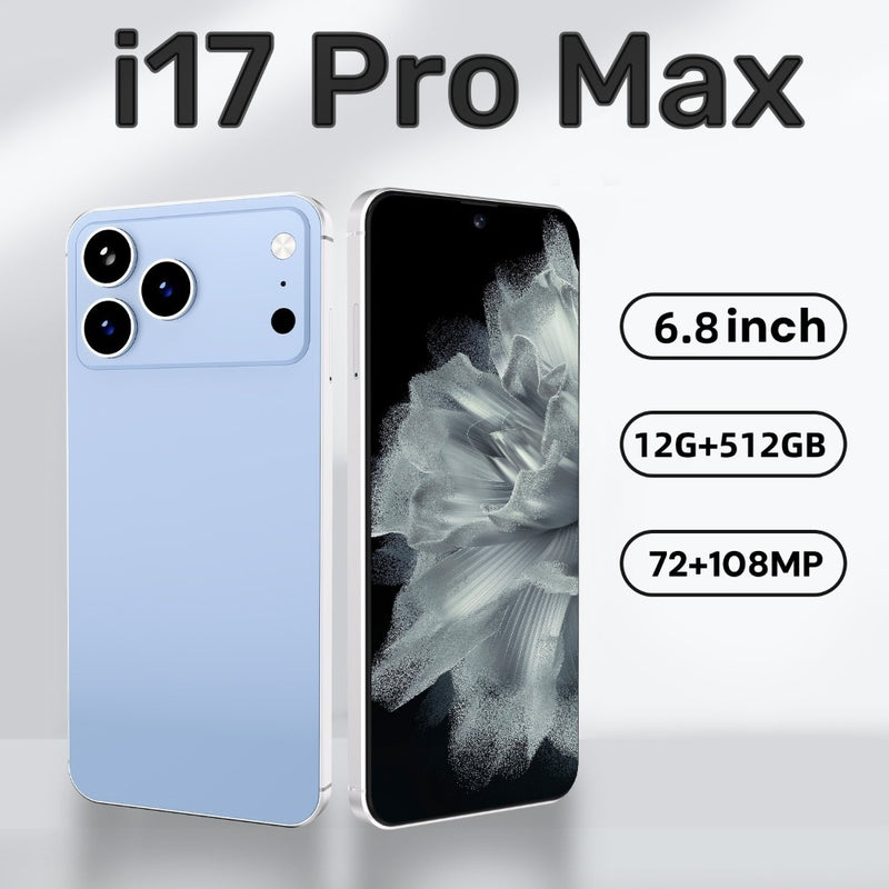 I17 Pro Max The global version of the smartphone, equipped with the Android 14 system, features a 6.8-inch high-definition screen, 12GB of RAM and 512GB of storage space, 72MP + 108MP cameras. It is a mobile smartphone.