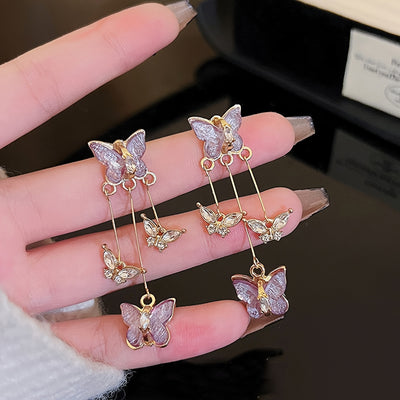 Elegant & Cute Style, Light Purple Small Butterfly Tassel Earrings, Delicate Temperament Accessory For Party & Daily Wear, Idea Gift