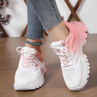 Women's Gradient Chunky Sneakers, Fashion Lace Up Low Top Running Trainers, All-Match Sports Shoes