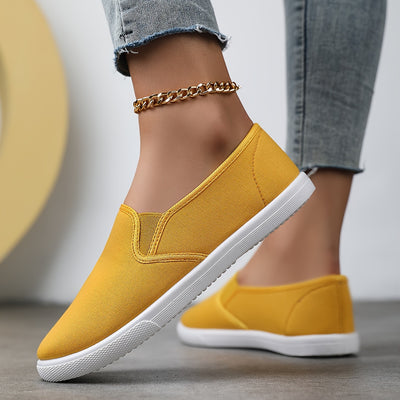 Women's Simple Solid Color Canvas Shoes, Casuals Slip On Outdoor Shoes, Lightweight Low Top Shoes