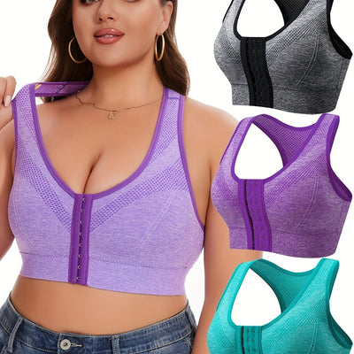 Front Hook Sports Bra Wireless Breathable High Elasticity Plus Size 3pcs