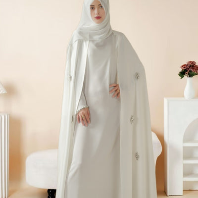 Women'S Elegant Muslim Abaya - Heavy Rhinestone-Embellished Long Sleeve Shawl Robe with Batwing Sleeves & Floor-Length Design, Loose Fit Islamic Dress for Ramadan, Prayer, Daily Wear - Modest Muslim Clothing (MOA067), Abaya F