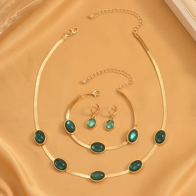 4pcs elegant and luxurious imitation Created-Emerald necklace, earrings and bracelet set, as well as a Women's wedding jewelry set, is suitable for women to wear at daily weddings, banquets and parties. It is a birthday and V