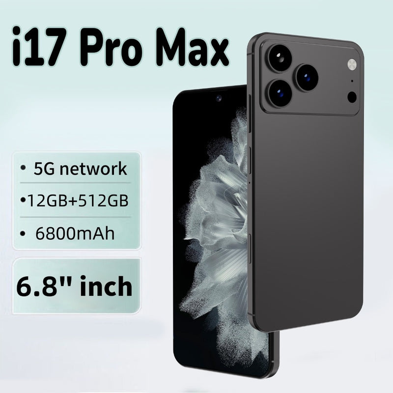 I17 Pro Max The global version of the smartphone, equipped with the Android 14 system, features a 6.8-inch high-definition screen, 12GB of RAM and 512GB of storage space, 72MP + 108MP cameras. It is a mobile smartphone.