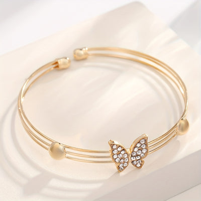 4pcs Stylish Minimalist Shiny Butterfly Pendant Necklace, Bracelet, Ring, and Earrings Set for Girls - Elegant Best Friend Jewelry Collection, for Teenager