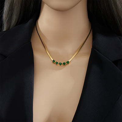 Elegant & Luxurious Golden-Tone Stainless Steel Necklace for Women - Multi-Green Heart Pendant Bohemian Style Jewelry, Durable Tarnish-Resistant Design for Weddings, Vacations, Daily Wear, Parties - Perfect Gift for Her, Char